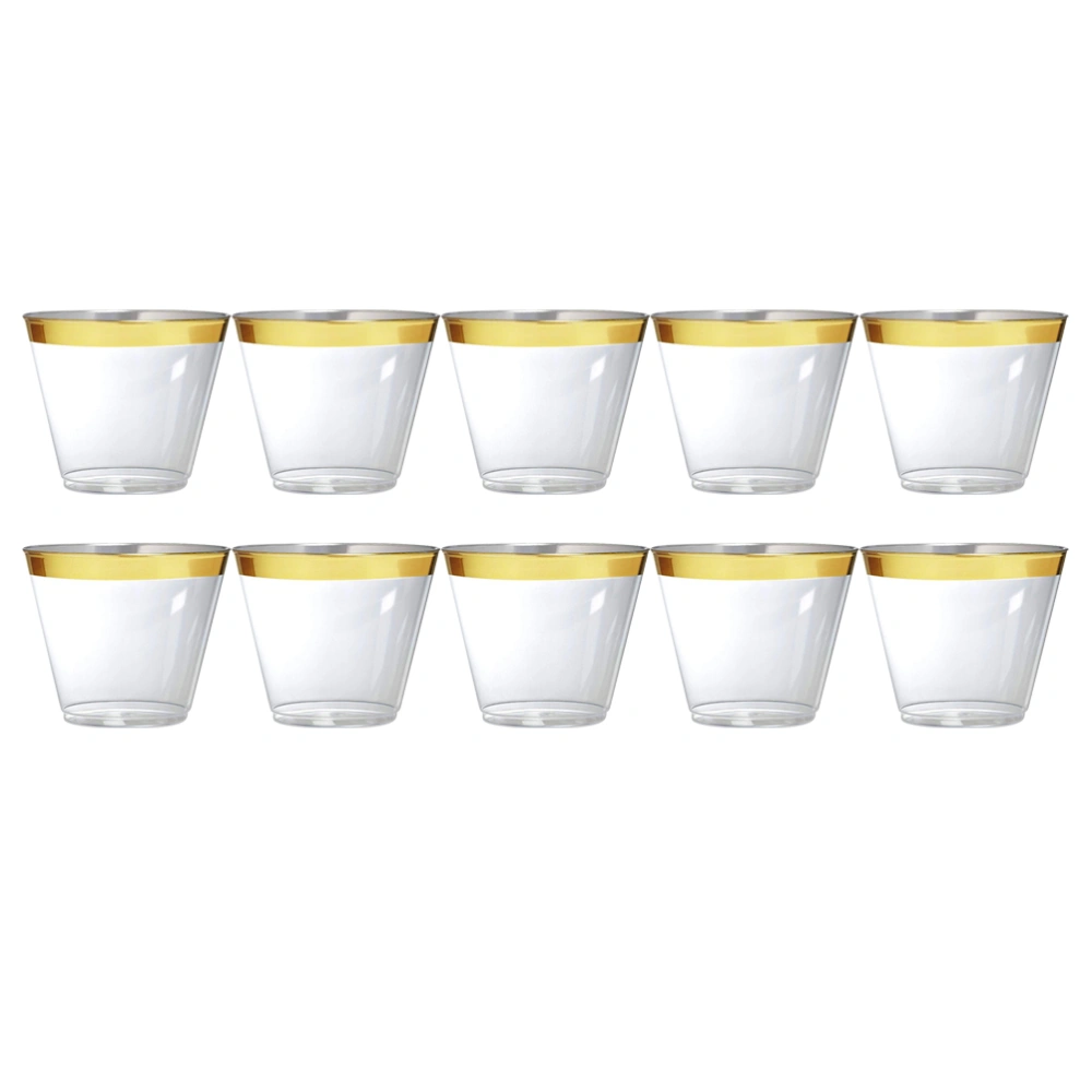 10pcs 270ml Plastic Shot Glasses Dessert Tumbler Mousse Cup Parfait Appetizer Bowl Jelly Container for Party Wedding Banquet (Gold Side)