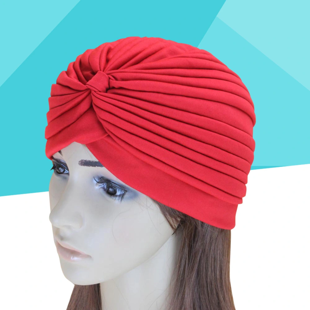 Indian Turban Hat Baotou Yoga Turtleneck Folding for Women(Red)