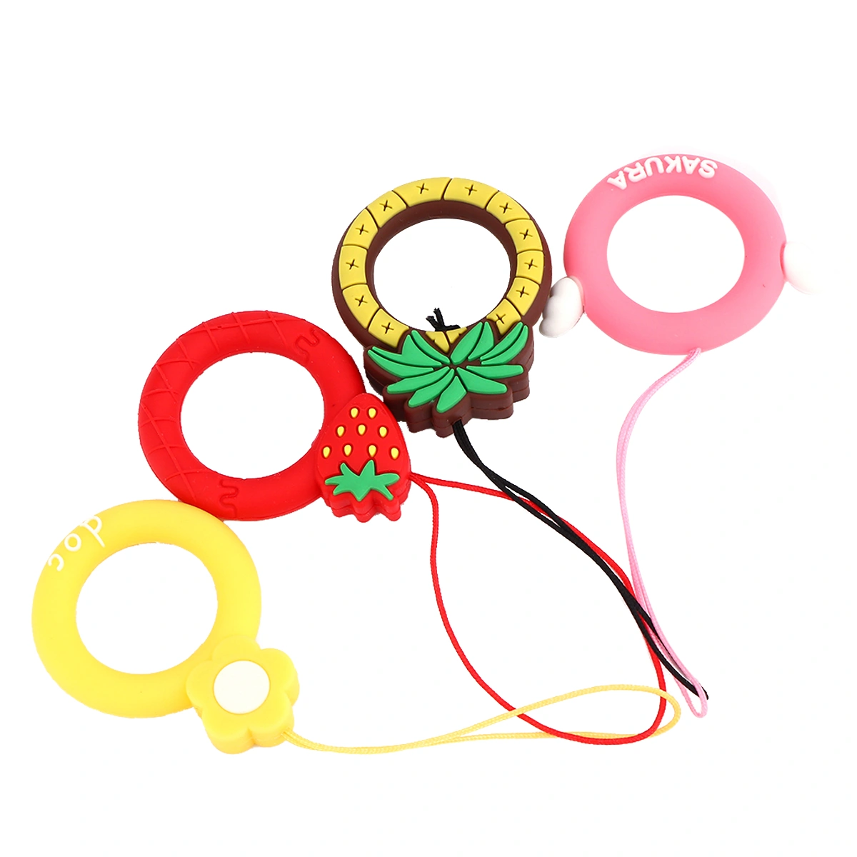 1 Set 4Pcs Finger Ring Lanyard Cell Phone Ring Hanging Lanyard (Yellow Pink Red)(Mixed Style)