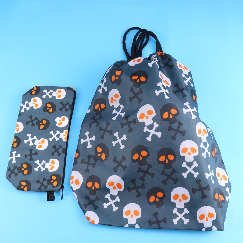 2 Pcs Halloween Drawstring Backpack and Coin Storage Bag Polyester Digital Printing Shopping Storage Bag and Coin Purse Training Gym Bag (Style 1)