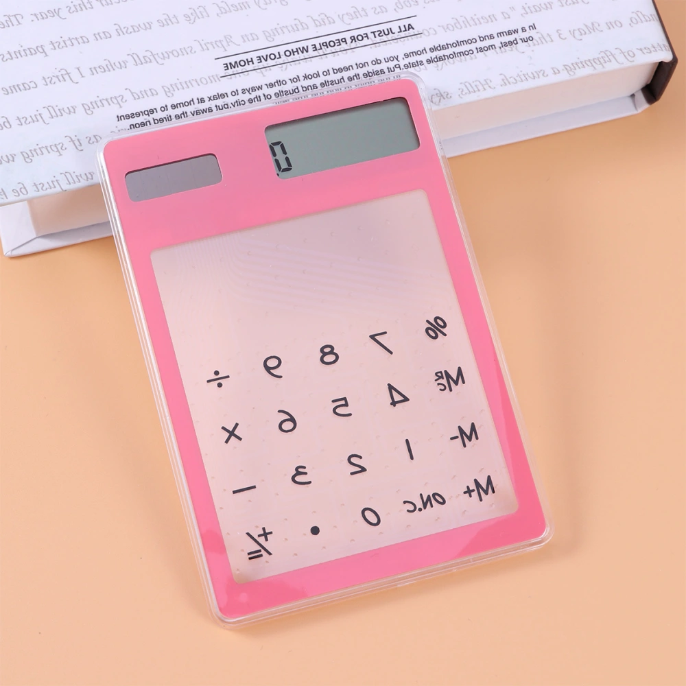 Solar Calculator Transparent Touch Panel with LCD Screen Design School Office Supplies (Pink)