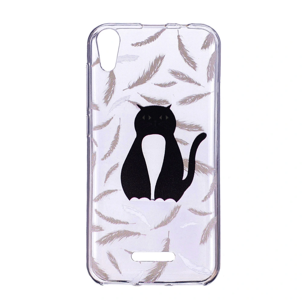 1PC Phone Case Translucent Painted TPU Material Shatter-resistant Mobile Phone Shell for Wiko Lenny 4 Feather and Fat Cat Pattern