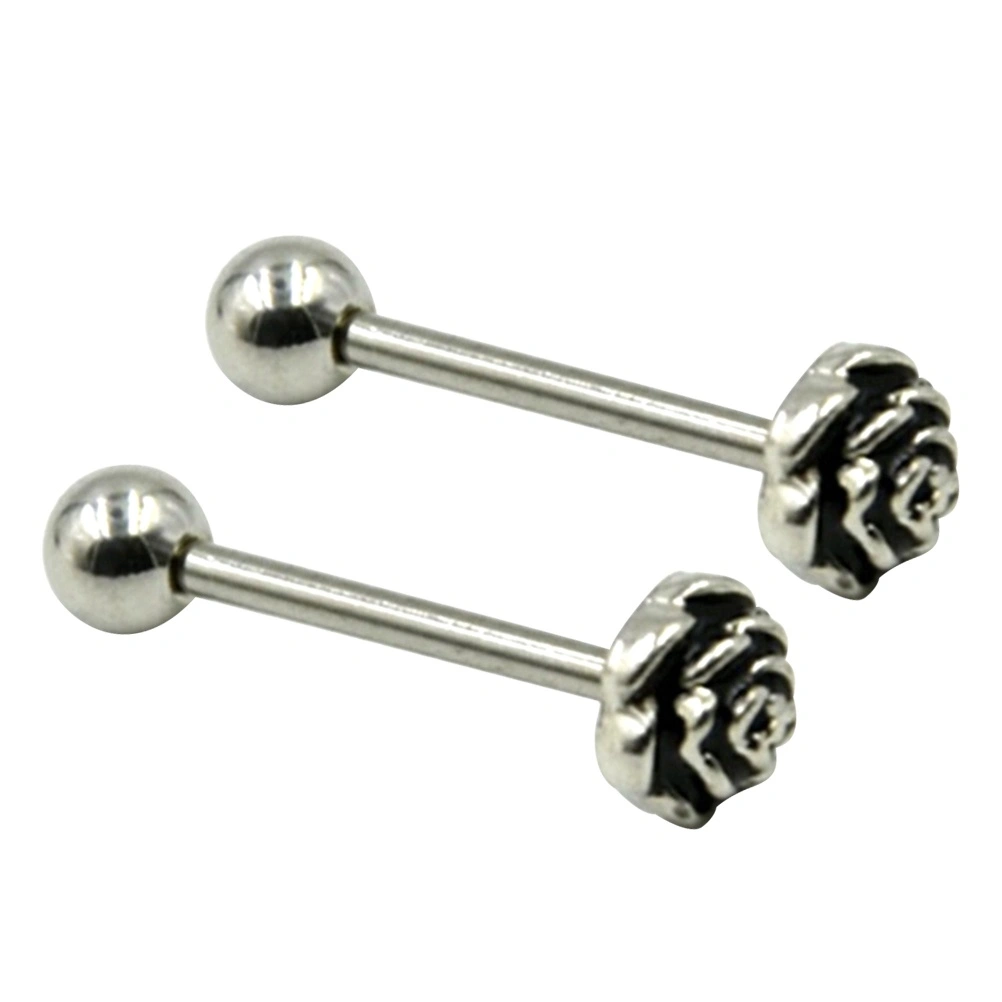 2pcs Rose Tongue Rings Stud Bars Hypoallergenic Surgical Steel Tongue Body Piercing Jewelry for Man Women