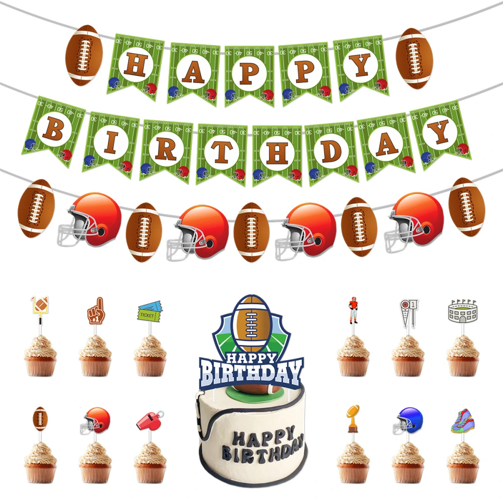 1 Set Birthday Party Supplies Rugby  Theme Birthday Banner Party Cupcake Toppers