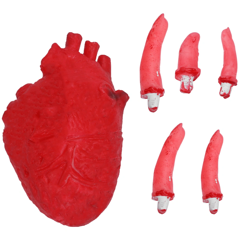 6pcs in 1 Set Scary Halloween Organ Fast Food Box Realistic Body Part Heart Eyeball Shape Decoration Tool Atmosphere Layout Decoration Props (1pc Heart, 5pcs Finger, with A Case)