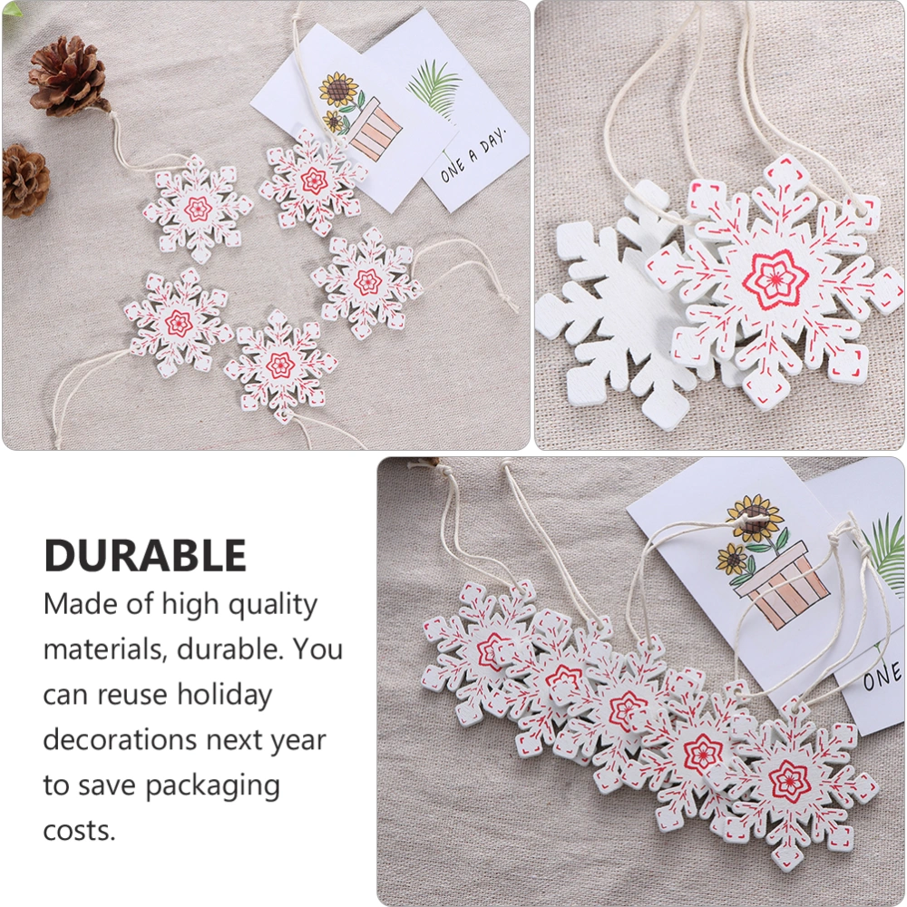 20Pcs Christmas Snowflake Pendants Wooden Ornaments Xmas Tree Decors with Ropes