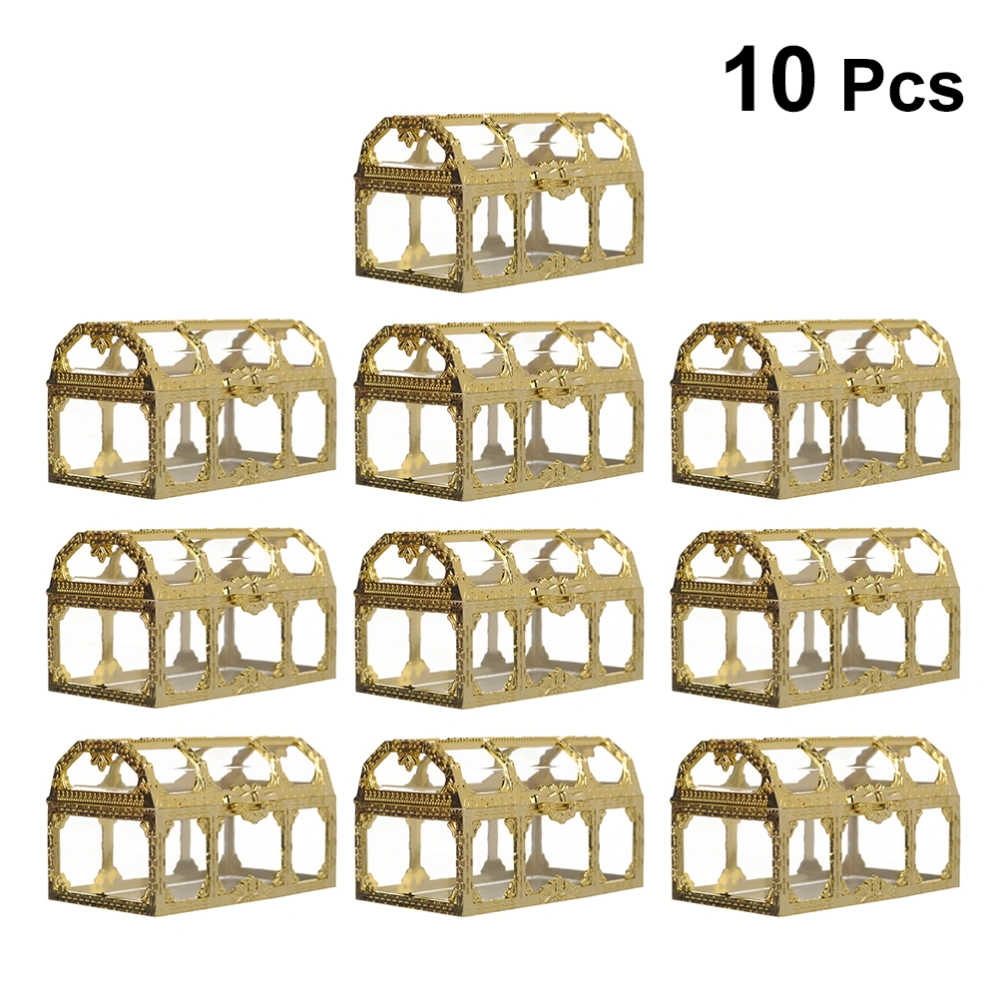 10pcs Plastic Candy Box Treasure Chest Shape Sugar Containers Holder Gift Storage Case Party Supplies (Golden)