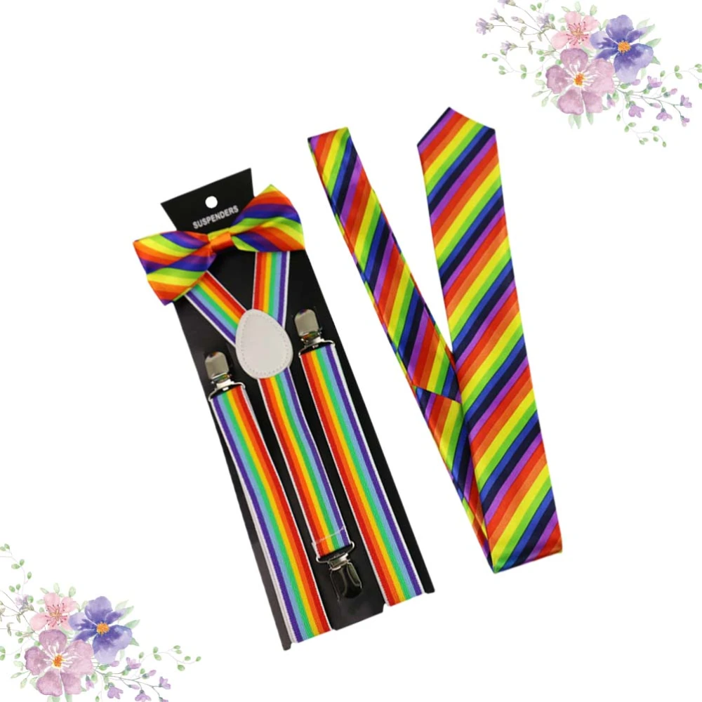 3pcs Party Colorful Suspender Bow Tie Beautiful Braces Fashion Stripe Party Costume (1#)