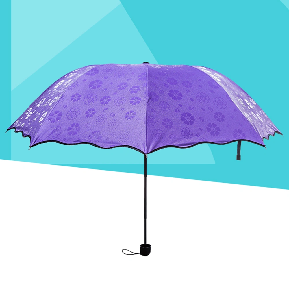 Compact Travel Umbrella Sun and Rain Folding Umbrella with Thickened Fabric and 8 Ribs(Purple)