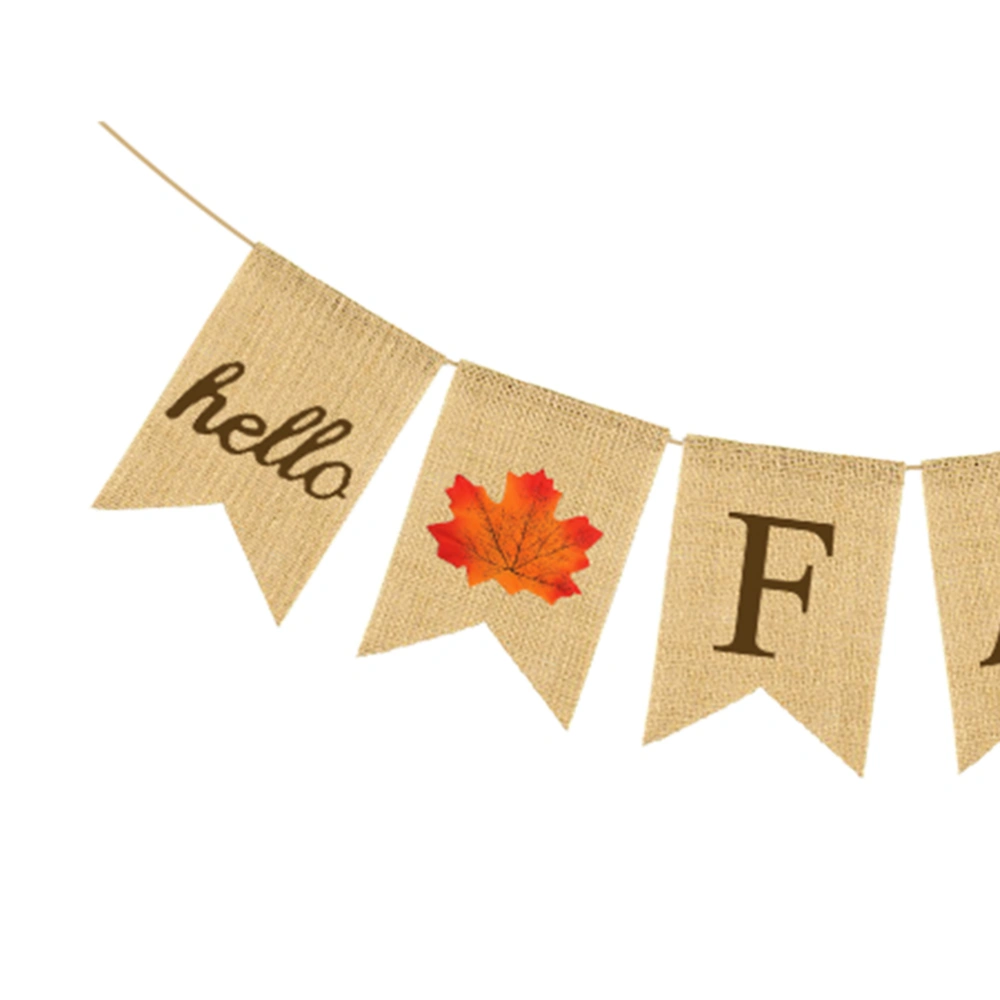 Coffee Letter Printing Thanksgiving Burlap Banner Maple Leaves Swallowtail Garland Bunting Flag Linen Dovetail Shape Party Supplies for Thanksgiving Party Decorations