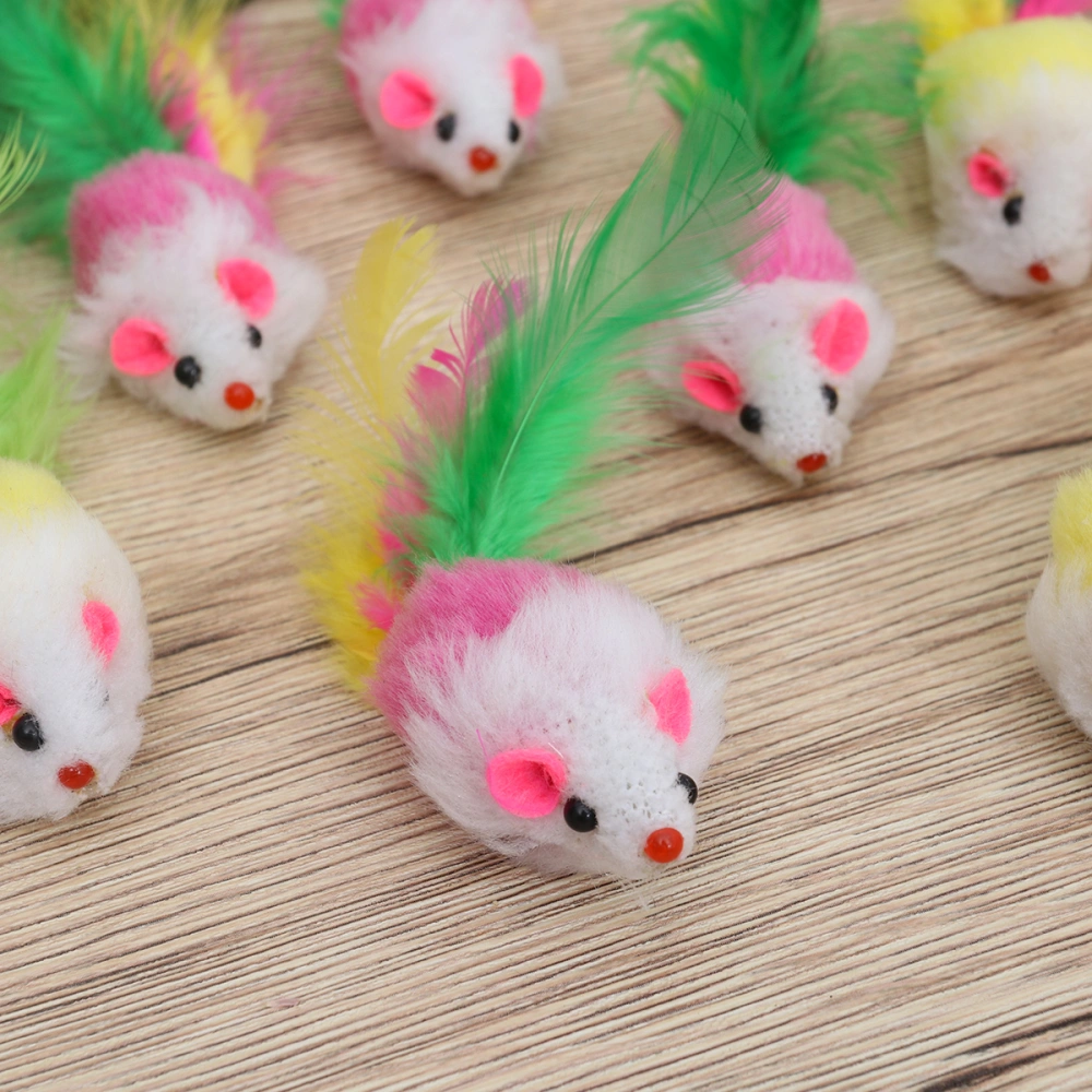 UEETEK 10PCS Furry Pet Toys Mice Cat Toy Mouse Cat Catcher Toys with Feather Tails (Random Color)