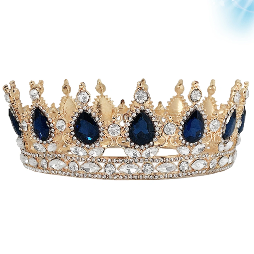 Classic Bride Crown Wedding Headdress Pretty Headwear Wedding Dress Accessories Party Hair Ornament for Women Female (Golden and Dark Blue)