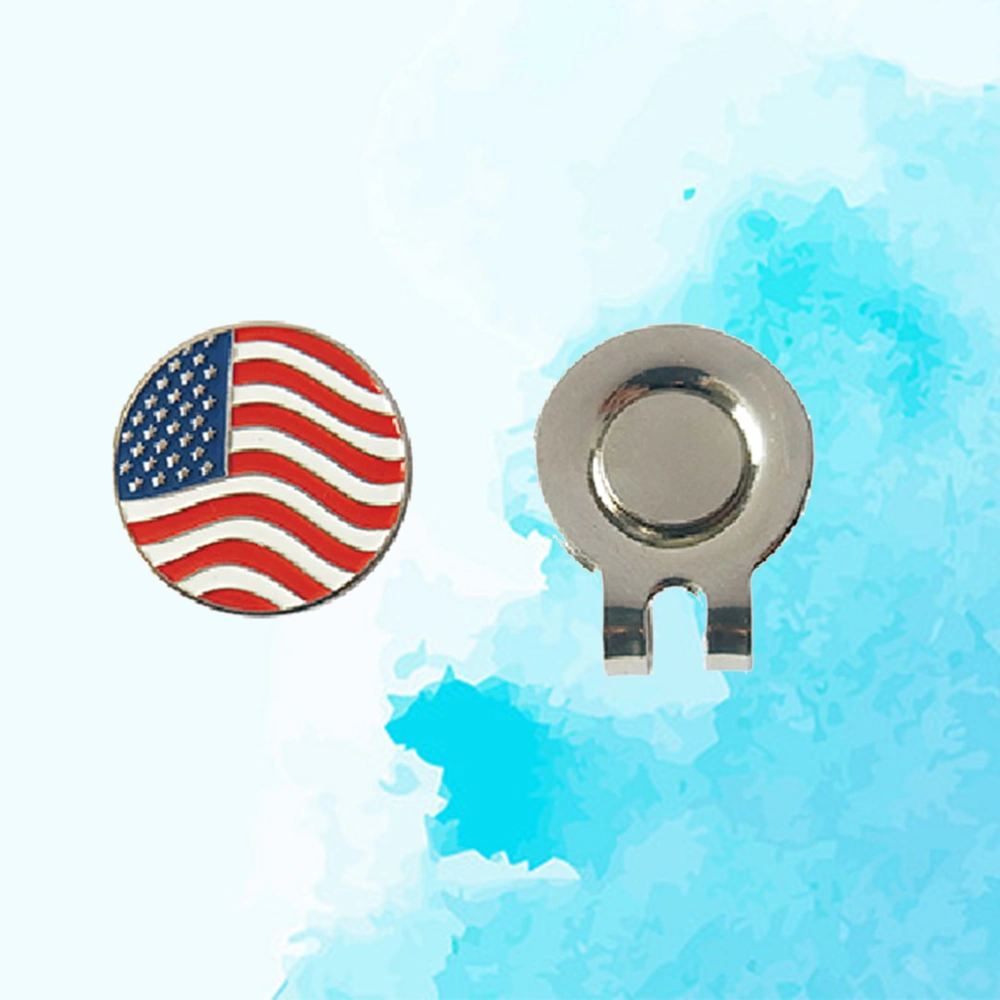 2 Pcs Lightweight Alloy Magnetic Ball Markers Hat Clip US Flag Pattern Magnetic Accessories