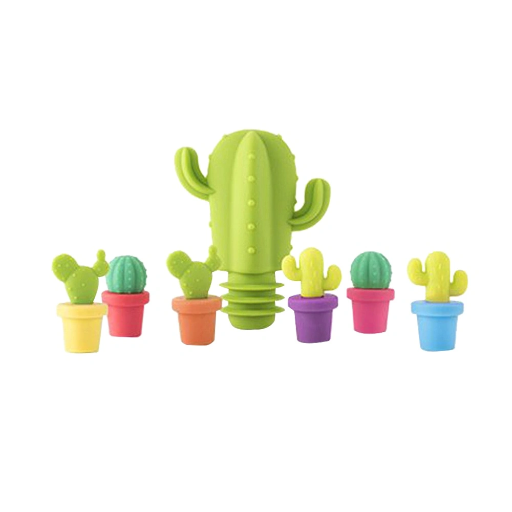 1 Set Wine Bottle Stopper Silicone Cactus Shaped Champagne Plug Beverage Bar Preservation Tool