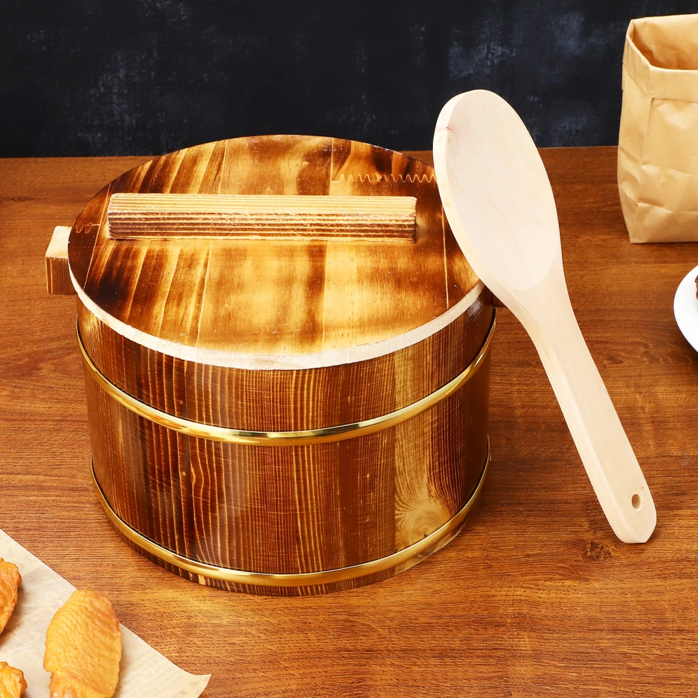 Wooden Rice Bucket Rice Steamed Cask with Stainless Steel Liner with Rice Spoon for Home Kitchen Restaurant