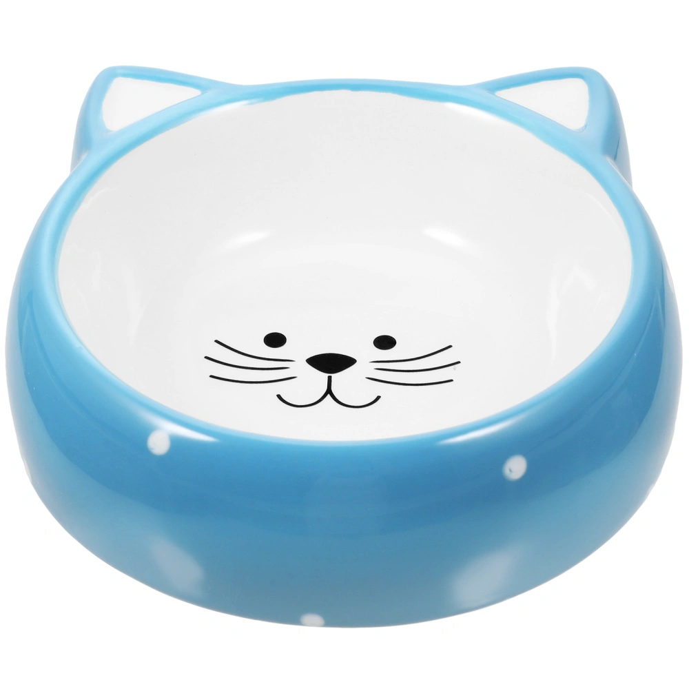 1Pc Ceramic Dog Bowl for Dish Water Cartoon Dog Food Bowl Pet Puppy Cat Feeder (Blue)