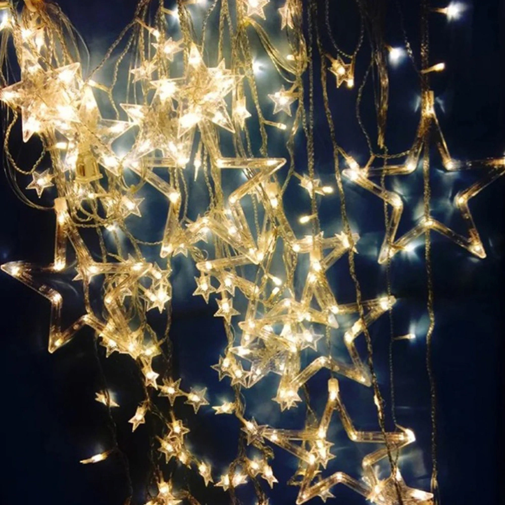 2.5M 138 LED 12 Stars Curtain String Lights Five Pointed Star Starry Light for Home Garden Wedding Holiday Party Christmas New Year with EU Plug (Warm White)