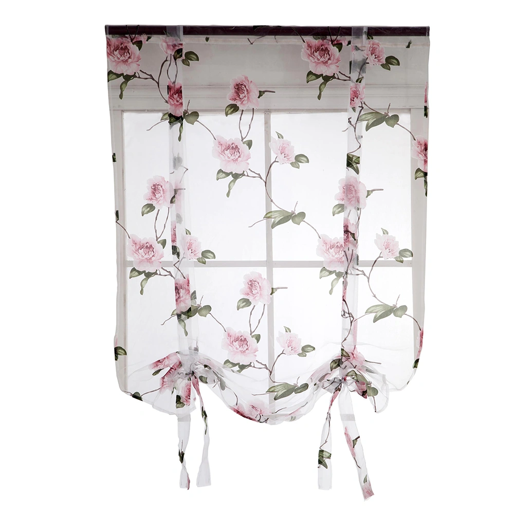 Floral Roman Curtain Semi Sheer Window Shade Sling Tie Blinds for Living Room Balcony Bedroom 1.2 x 1.6m (Pink)