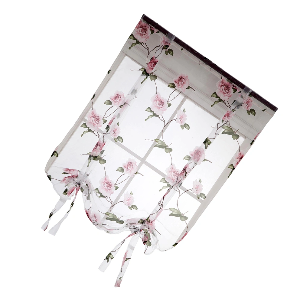 Floral Roman Curtain Semi Sheer Window Shade Sling Tie Blinds for Living Room Balcony Bedroom 1.2 x 1.6m (Pink)