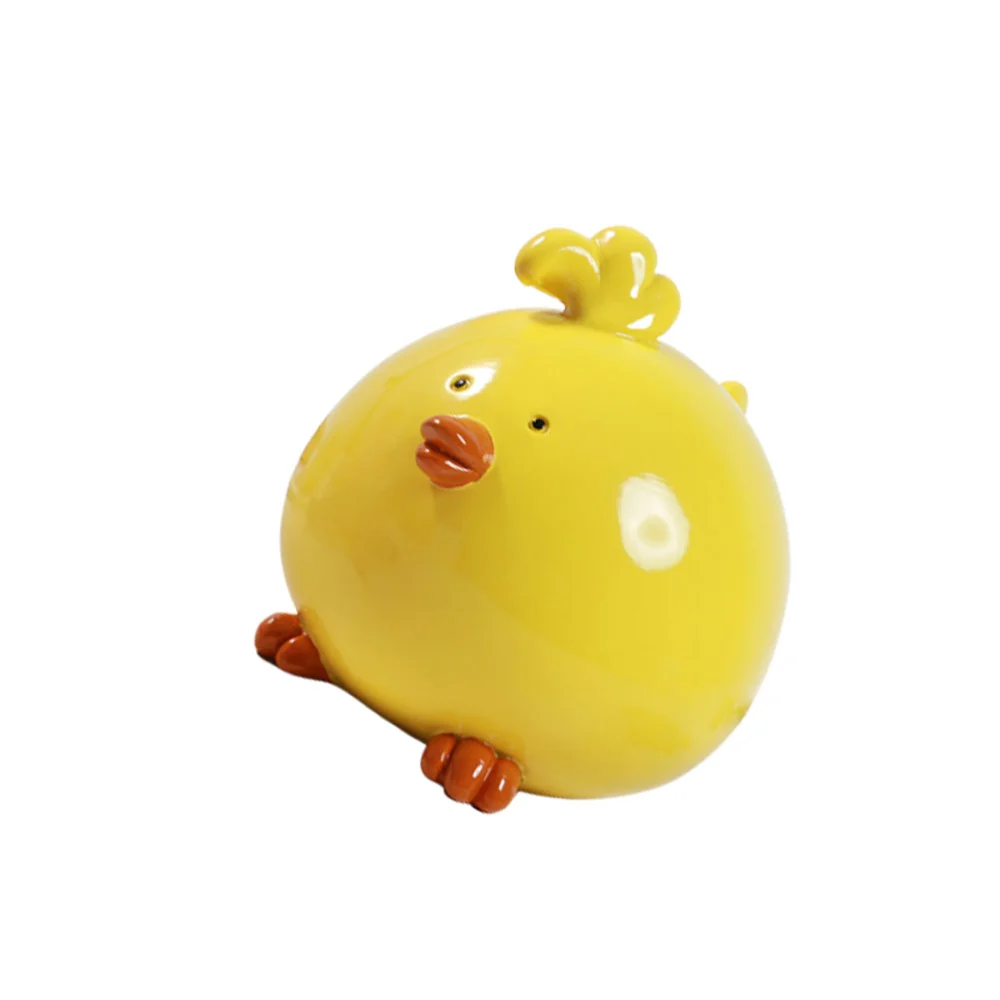 Super Chick Coin Bank Mini Cartoon Animal Piggy Bank Coin Saving Money Box Resin Home Office Desktop Ornament (Yellow)