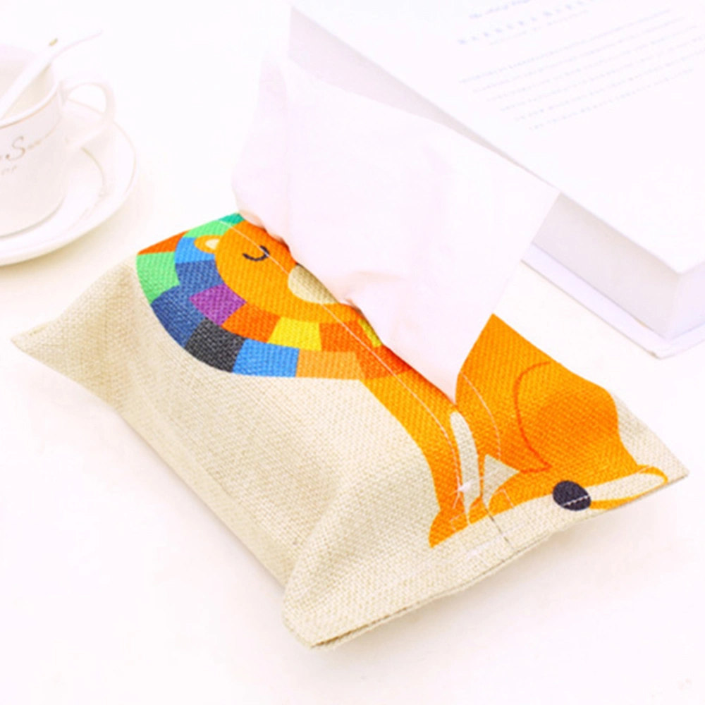 1Pc Cotton Fabric Facial Tissue Paper Cover Holder Box Bag Napkin Storage Box Container Case for Living Room Bedroom(Lion Pattern)