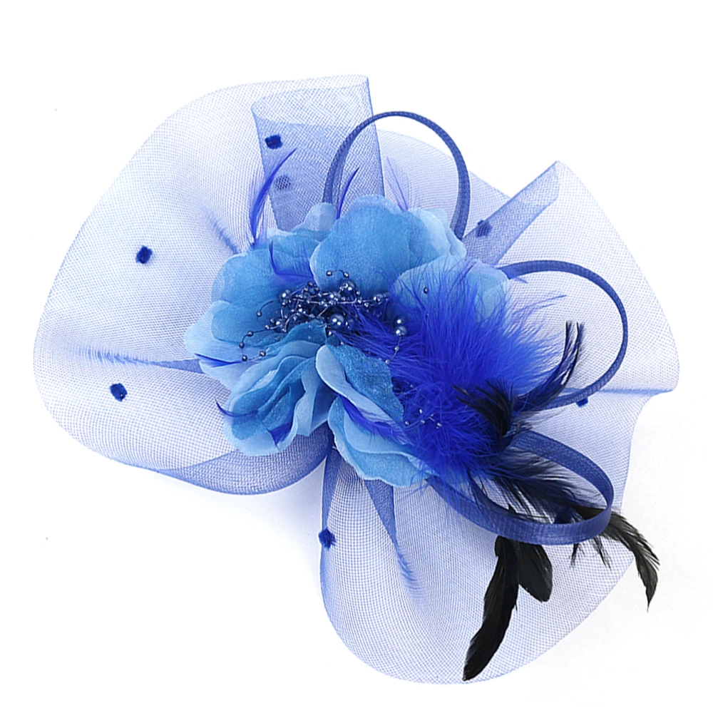 Exquisite  Headband Floral Headdress Mesh Hair Clip Women Headdress Decoration for Wedding Evening Party (Blue)