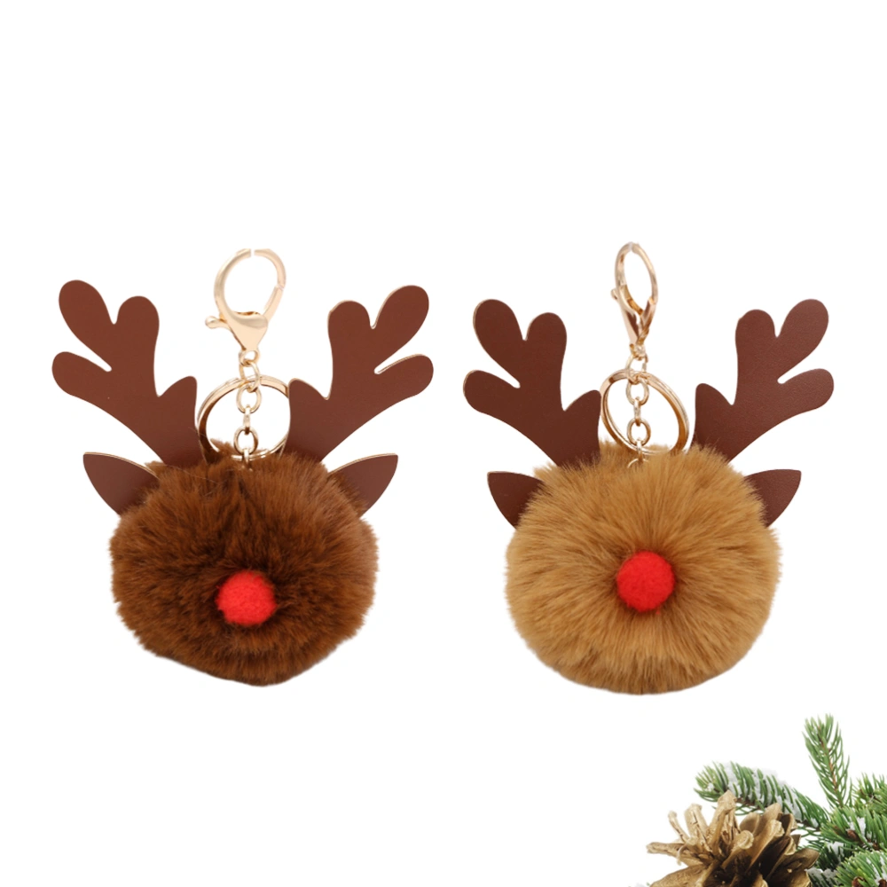 2Pcs Christmas Deer Keychain Christmas Keychain Christmas Themed Keyring Elk Key Chain Pendant(Coffee and Brown)