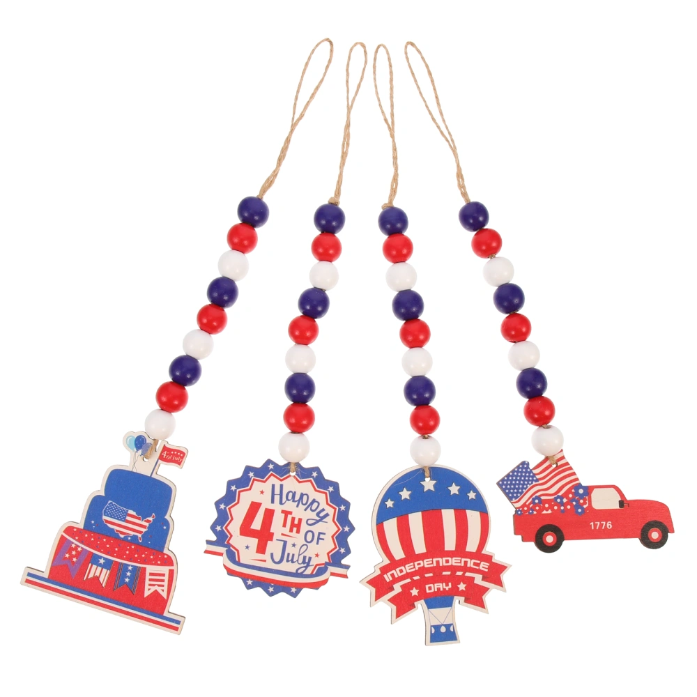 4Pcs Independence Day Garland Ornament Wooden Beaded Garland with Pendant