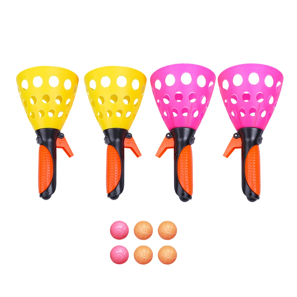 2 Pairs Launch and Catch Balls Game Children Toss Game Parent-Child Interactive Play Activity for Kids Adults Outdoor Garden Backyard (Random Color, 4pcs Transmitter and 6pcs Balls)