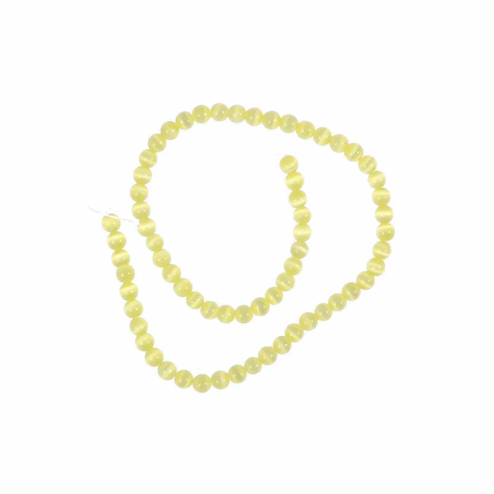 6MM 66Pc/string Opal Gemstone Beaded Bracelet Round Natural Cat Eye Beads Jewelry (Yellow)