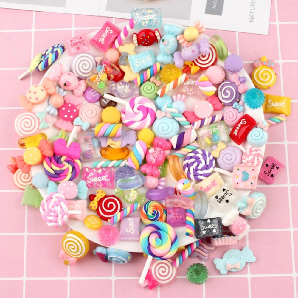 50 Pcs Resin Accessories DIY Mobile Phone Shell Accessories Blessing Bag Lollipop Candy Shaped Jewelry Hairware Accessories (Random Patterns)