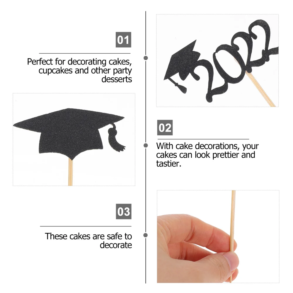 24Pcs Graduation Themed Cake Topper Creative Case Insert Cards Simple Cake Decor