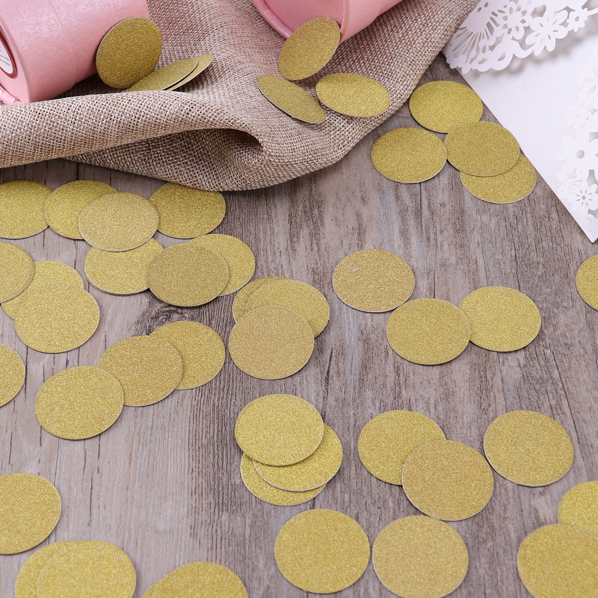 100pcs DIY Double-sided Glitter Confetti for Wedding Birthday Party Baby Shower Cupcake Topper Decoration(Golden Round)