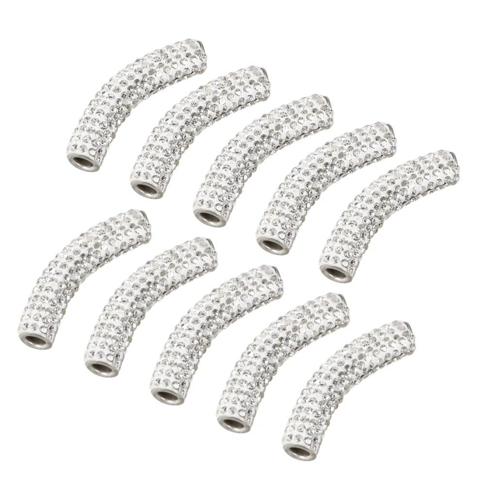 10pcs Delicate Clay Diamond Charm Creative Handmaking Tube Beads Bent Tube Loose Spacer Beads for DIY Bracelet Necklace Jewelry (White)