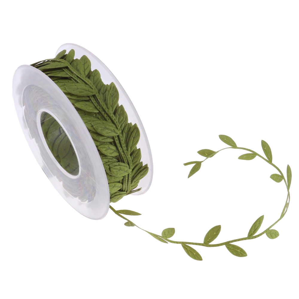 15M Leaves Pattern Ribbon Wedding Festive Party Decor Gift Packing Ribbon Garment Accessory for DIY Sewing Decoration (Green)