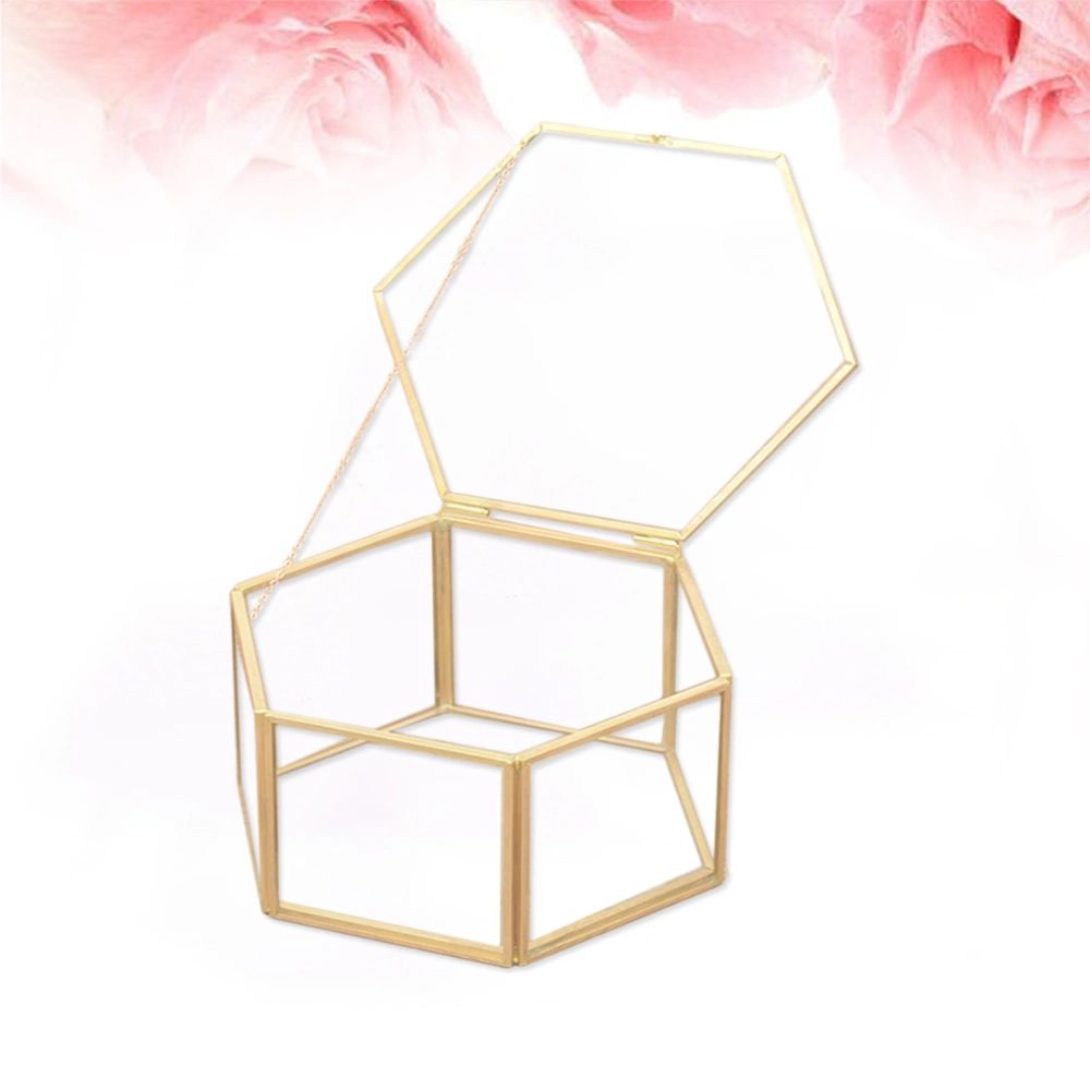 Hexagon Geometric Ring Box Unique Wedding Favor Party Decorations Glass Gift Holder Jewelry Storage Box