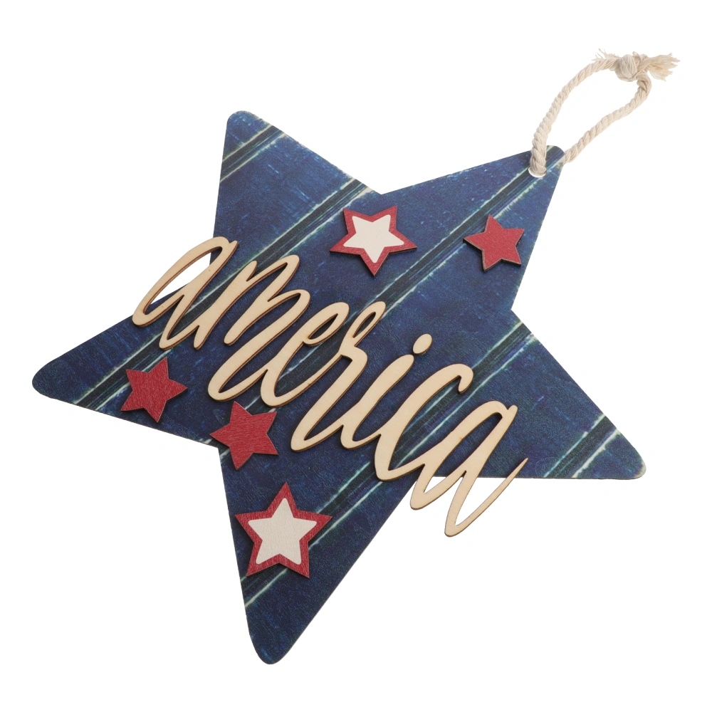 Independence Day Decors Fine-pointed Star Shape Hanging Ornament Wooden Pendant