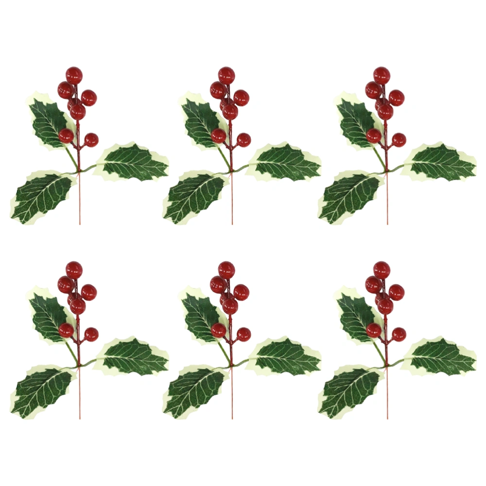 6Pcs Christmas Imitation Berries Ornaments Creative Xmas Decoration DIY Craft Accessories (with Leaves)