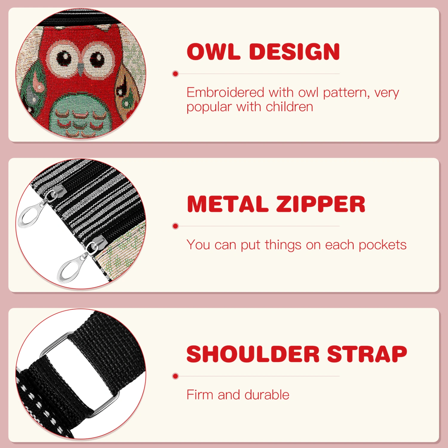 Tinksky Canvas Zipper Bag Owl Printed Bohemian Crossbody Bag Satchel Women Shopping Pouch