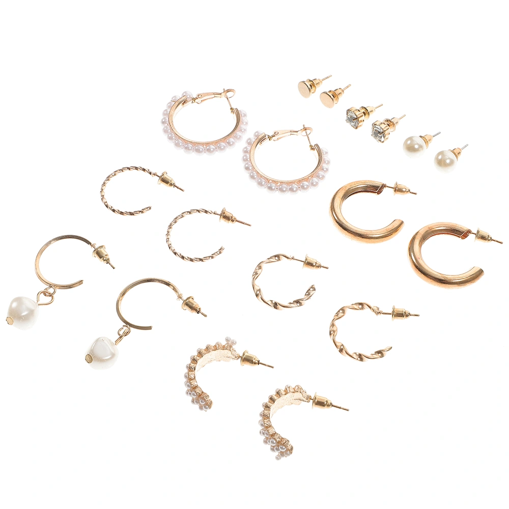 9 Pairs Earrings Set Pearl Hoops Earrings Studs Earrings Ear Jewelry for Women Girls