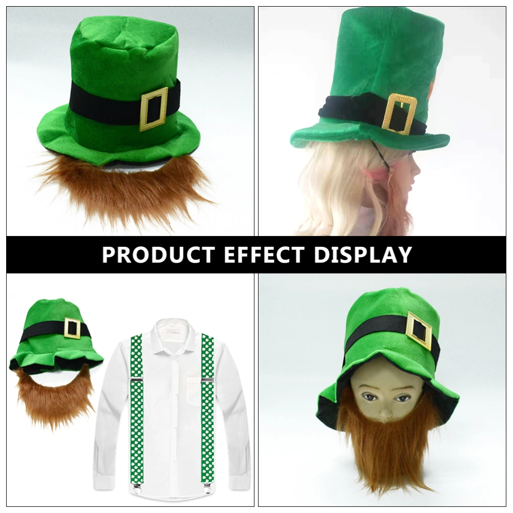 St. Patrick's Day Green Hat With Long Beard Festival Beard Decor