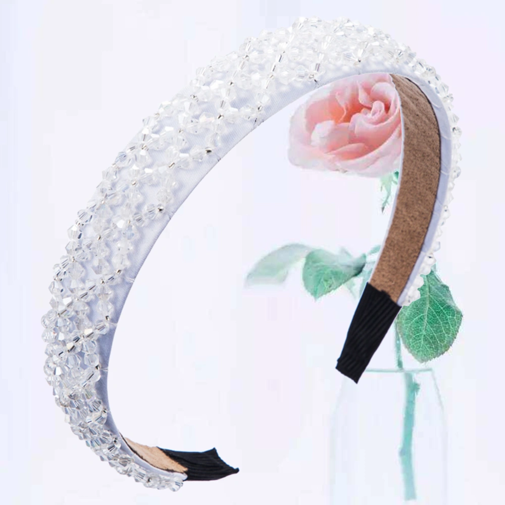 White Weaving Headband Crystal Fabric Headdress Rhinestone Hair Bands Handcraft Wide Hair Hoops Party Favors Supplies