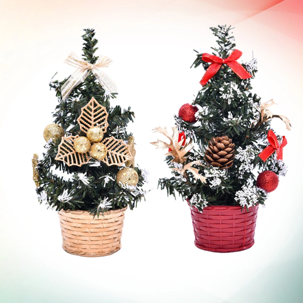 2pcs Miniature Artificial Xmas Tree Decor Christmas Tree Model Gifts for Decoration (20cm Red B and Golden B)