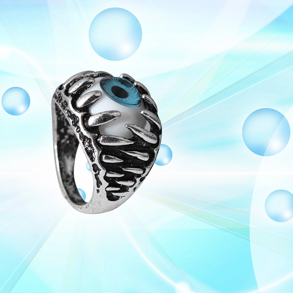 2pcs Men's Dragon Claw Evil Devil Skull Eyeball Ring Gothic Biker Unique Eyes For Halloween (Blue)