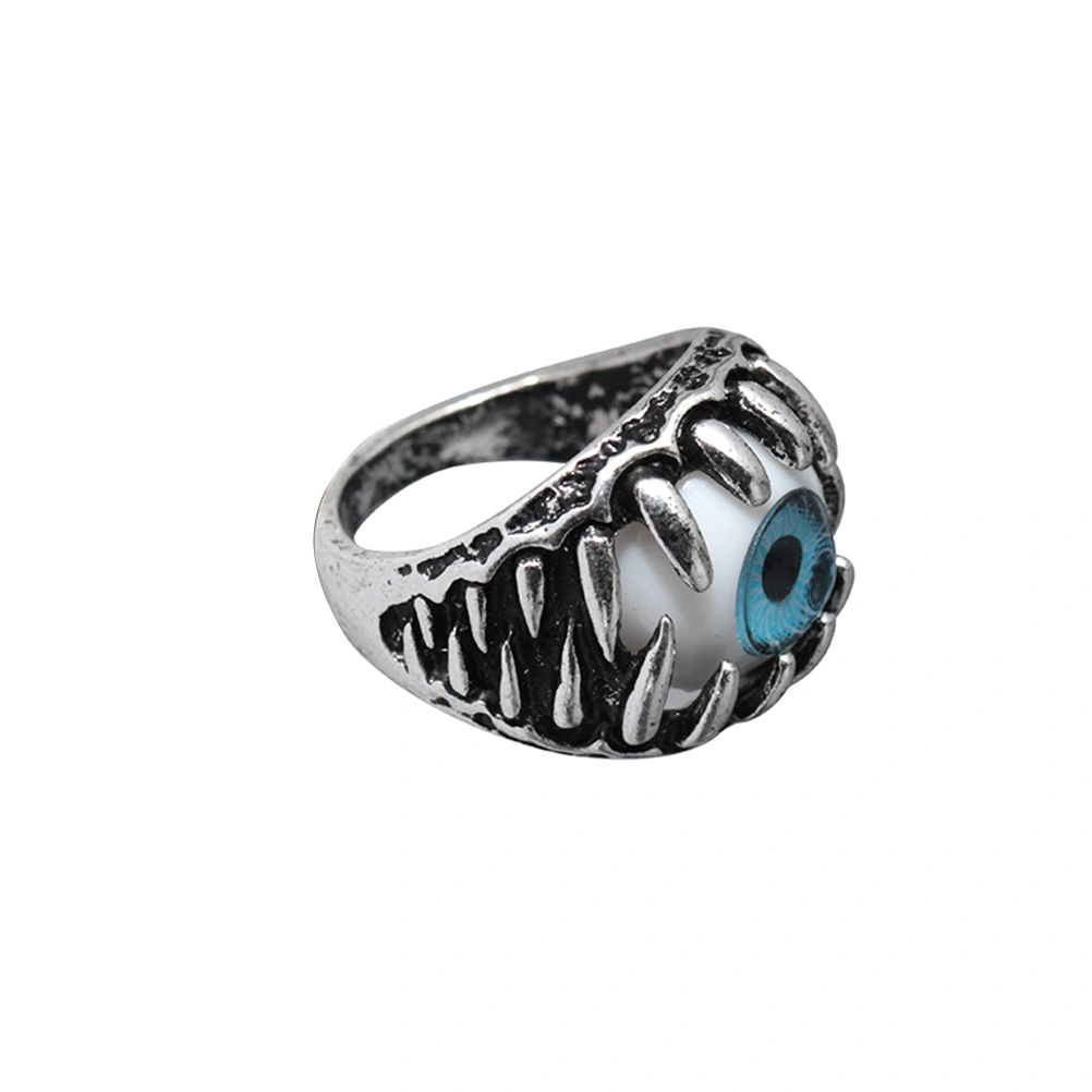 2pcs Men's Dragon Claw Evil Devil Skull Eyeball Ring Gothic Biker Unique Eyes For Halloween (Blue)