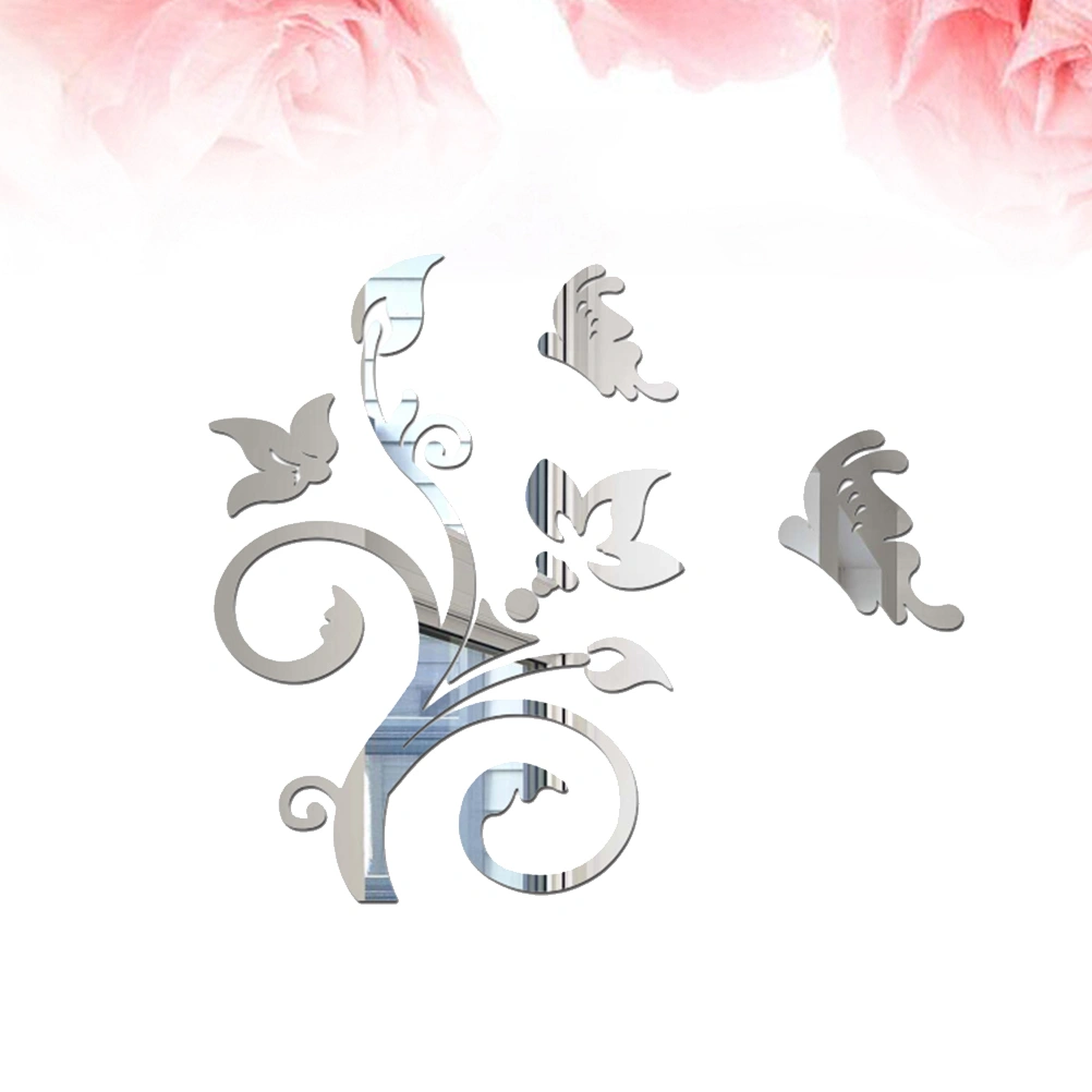 Flower Wall Sticker Acrylic 3D Crystal Mirror Wall Sticker Wall Decal(Silver)