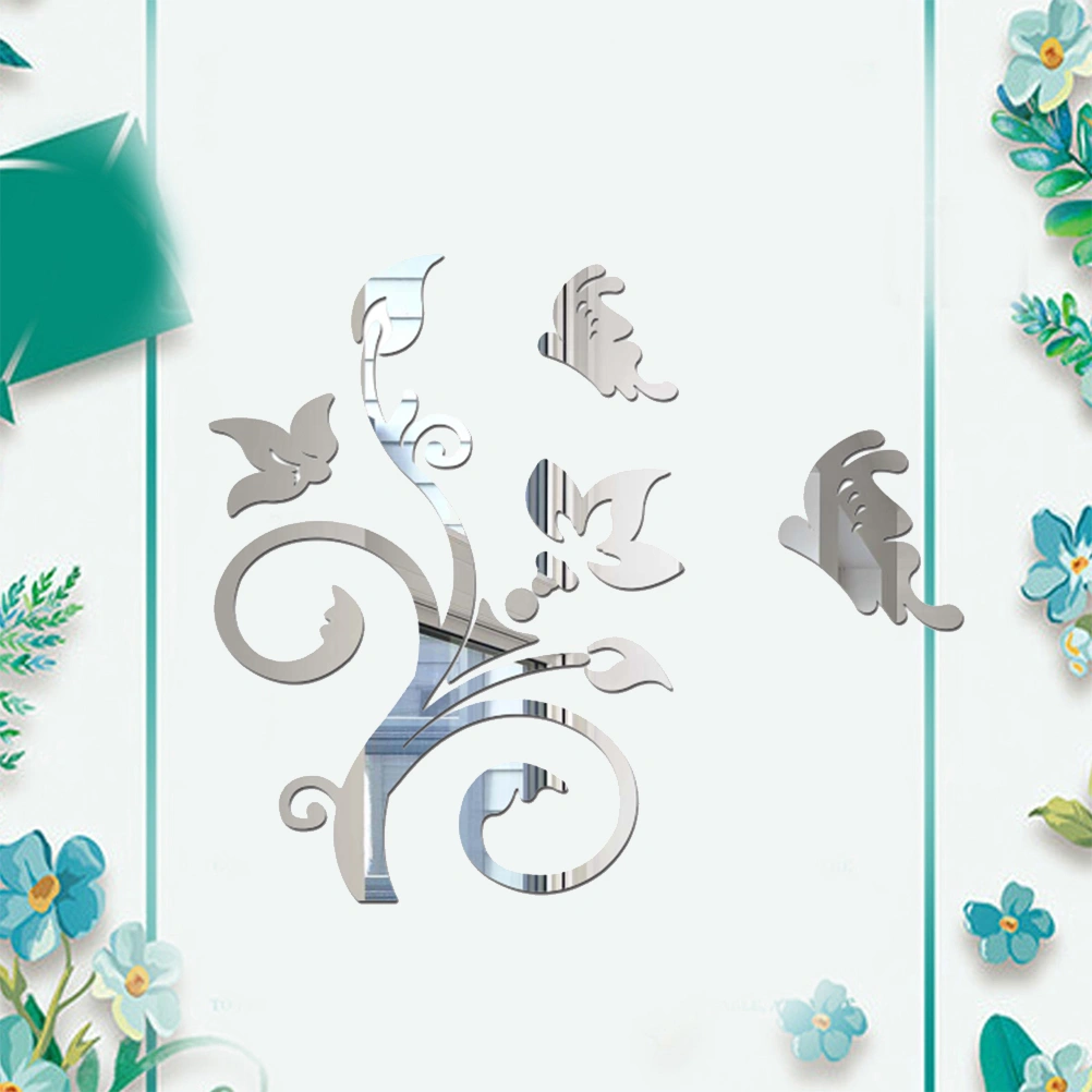 Flower Wall Sticker Acrylic 3D Crystal Mirror Wall Sticker Wall Decal(Silver)