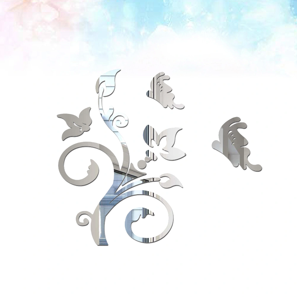 Flower Wall Sticker Acrylic 3D Crystal Mirror Wall Sticker Wall Decal(Silver)