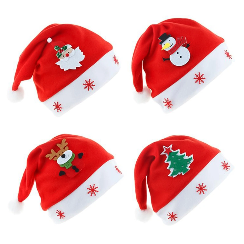 4pcs Christmas Hat Festival Decorations Christmas Hat Cartoon Santa Hat (Red)