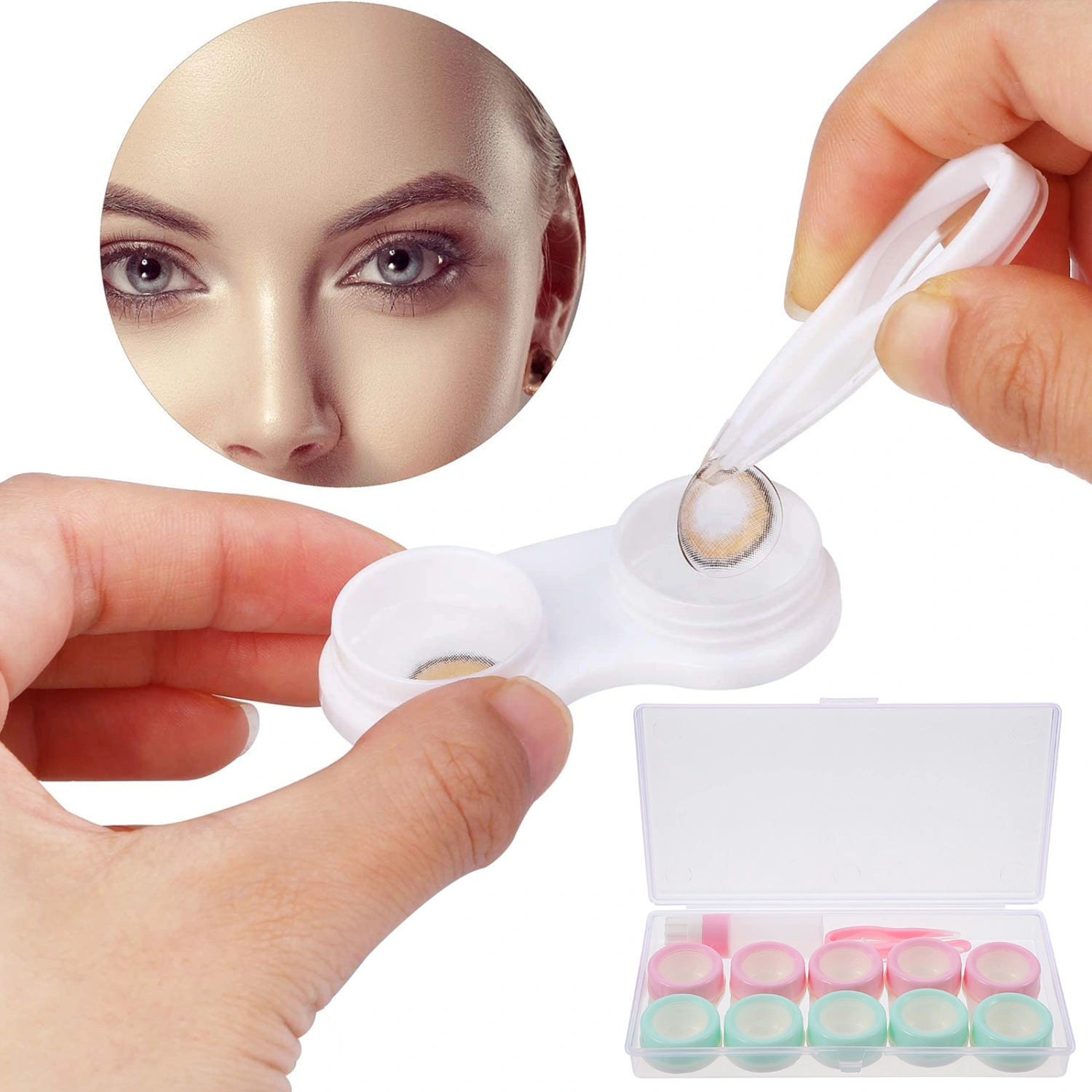 1 Set Transparent Contact-lens Box Holder Portable Contact-lens Container Eye Care Supply
